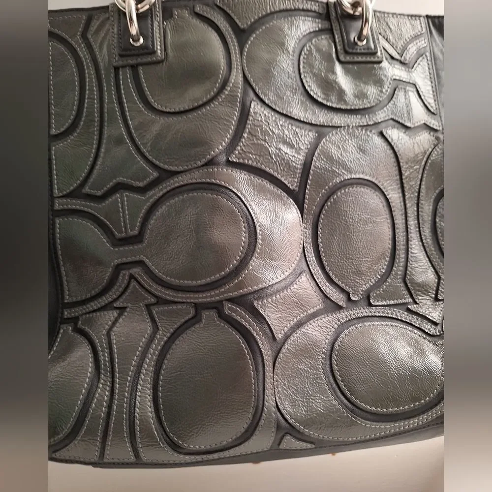 Coach Black and Gray Embossed C Patterned Tote - Picture 4 of 9